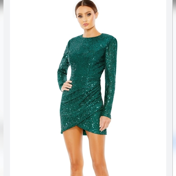 NWT Mac Duggal Emerald Green Sequin Open Back Dress - coffeafoods.com